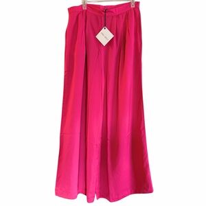 Spring + Mercer Fuchsia Hot Pink Wide Leg Pleated High Rise Satin Pants L NWT